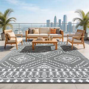 LBRO2M Waterproof Outdoor Rugs 9X12 for Patio Outdoor Plastic Straw Rug Reversible Outdoor Camping Rugs RV Rug for Deck,Backyard (9X12 Gray White)