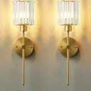 Hardwired Crystal Wall Sconces Set of Two - Dimmable Wall Light Fixtures 3000K, Warm White, for Hallway, Bathroom, Living Room, Bedroom, Brass, 20.1 Inch