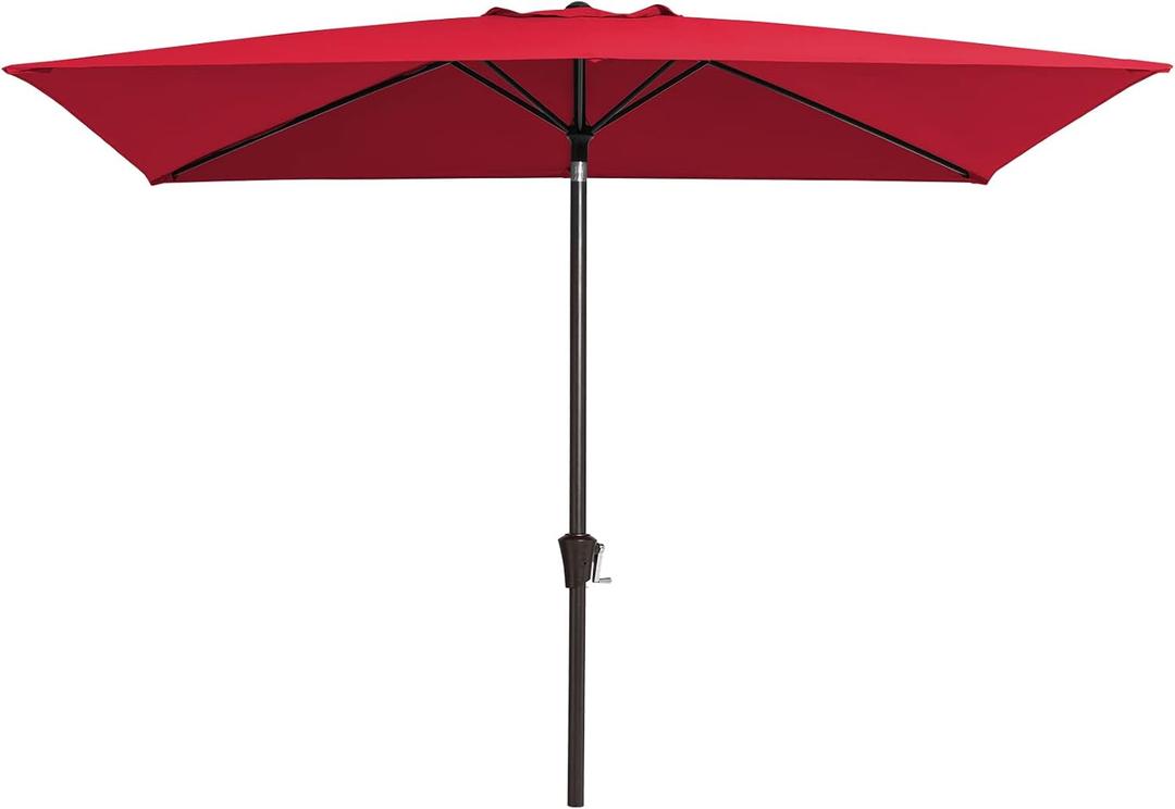 JEAREY 6.5x10ft Olefin Rectangular Patio Umbrella, Red | Rectangle Outdoor Umbrellas with Auto Tilt Crank System, Fade-Resistant Market Table Umbrella for Pool, Deck, Garden and Yard