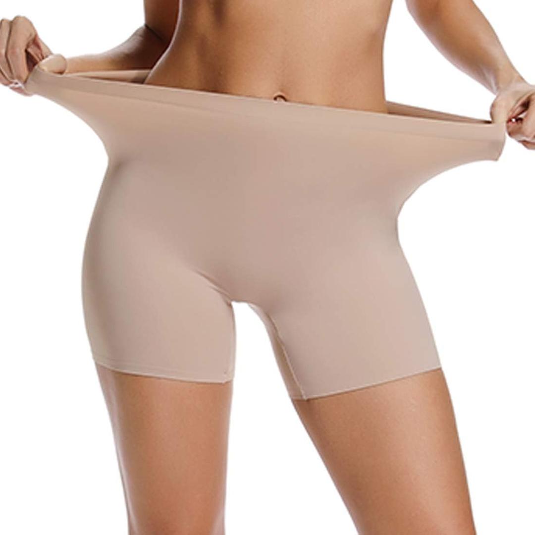 WOWENY Anti Chafing Slip Shorts for Under Dresses Underwear for Women Thigh Bands (Small, Beige)