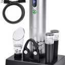 Electric Wine Opener with Wine Accessories -Rechargeable Wine Bottle Opener Set with Base, Wine Aerator, Foil Cutter and Wine Stoppers- Perfect Wine Gifts for Wine Lovers (Metallic Silver)