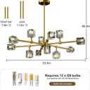 Modern Sputnik Crystal Brass Chandelier: Gold Dining Room Living Room Light
Luxury 12 Lights Adjustable Height Pendant Ceiling Light Fixture, Brushed Chandeliers for Kitchen Over Table Bedroom Bathroom