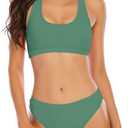 YELAIVP Women's Solid Racerback Athletic Bikinis Sporty Two Pieces Swimsuit Junior Teen Girls Sports Bathing Suits (Green, M)