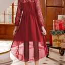 blibean Girls Long Sleeve Fall Dresses 2025 Flower Girl Lace Formal Wedding Party Dress Size 6-15 Years (Red)