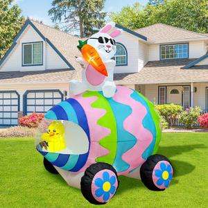 OurWarm 6 FT Easter Inflatable Bunny Egg Car with 5 LED Lights, Happy Easter Decor for Outdoor Indoor Party