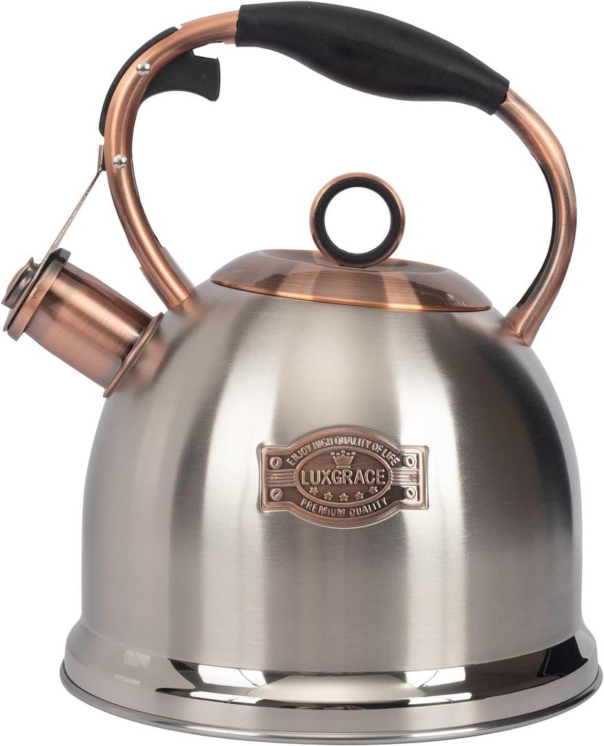 Whistling Stovetop Tea Kettle Food Grade Stainless Steel, Hot Water Fast to Boil for Stove Top-3.0Q (Silver-RW)