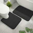 Memory Foam Bathroom Rugs Sets 2 Piece, Extra Soft Absorbent Quick Dry Bath Mat Set, with U-Shaped Toilet Rug, Machine Washable Non Slip Bath Rugs for Bathroom, Shower and Tub, Black