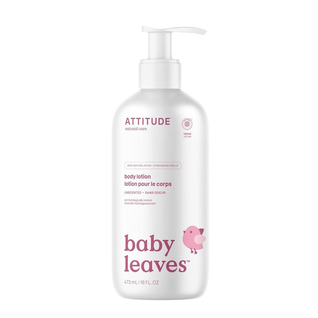 ATTITUDE Baby Lotion, EWG Verified Moisturizer, Dermatologically Tested Moisturizing Cream, Vegan and CrueltyFree, Unscented, 16 Fl Oz