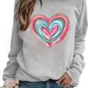 Urvatac Womens Valentine's Day Sweatshirt Funny Love Heart Graphic Pullover Shirts Casual Holiday Long Sleeve Blouse Tops (Gray, S)