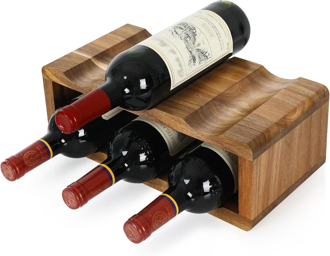 6 Bottle Wine Racks Countertop,Acacia Wood Wine Holder,Small Wine Rack for Inside Cabinet,Tabletop Wine Liquor Bottle Holder for Home Kitchen Bar