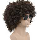 karlery Men Women Afro 70s 80s Short Curly Dark Brown Rocker Party Wig California Halloween Costume Cosplay Wig