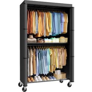 Sakugi Portable Wardrobe Closet with Cover, 35.4" x17.7" x79.7", Black