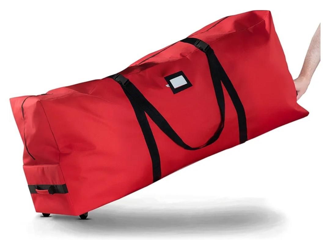 ZOBER 600D Oxford Fabric Rolling Christmas Tree Storage Bag - Fits 7.5 Ft Artificial Trees - Waterproof Christmas Tree Bag For Storage Box For Xmas, Durable Handles and Wheels - Card Slot - Red