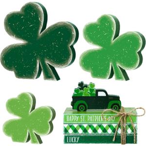 7 Pcs St. Patrick's Day Decoration Irish Shamrock Wooden Signs St. Patrick's Day Tiered Tray Decor Irish Centerpieces for Table Green Truck Faux Books with Twine for Home Kitchen Party(Truck)
