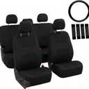 FH Group Full Set Cloth Car Seat Covers, Universal Fit Front and Split Bench Rear, Airbag Compatible, Washable for SUV, Sedan, Van - Black