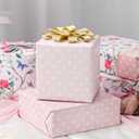 Retrify Pink Flowers Wrapping Paper Roll - 17 Inches x 32.8 Feet Mini Roll Cute Butterfly and Polka Dots Gift Wrap Paper for Mother's Day, Wedding, Birthday, Baby Shower, Holiday