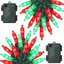 WATERGLIDE 2 Pack 50 LED Outdoor Christmas Lights, 16FT Battery Operated Mini String Lights with 8 Modes & Timer, Xmas Tree Lights Waterproof for Patio Garden Party Wedding Holiday Decor, Red & Green