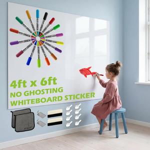 AFMAT Whiteboard Sticker for Wall, 4x6ft White Board Paper, Super Sticky Dry Erase Wallpaper, Peel and Stick Dry Erase Board with 16 Markers, No Ghosting Whiteboard Paper for Home Office Classroom