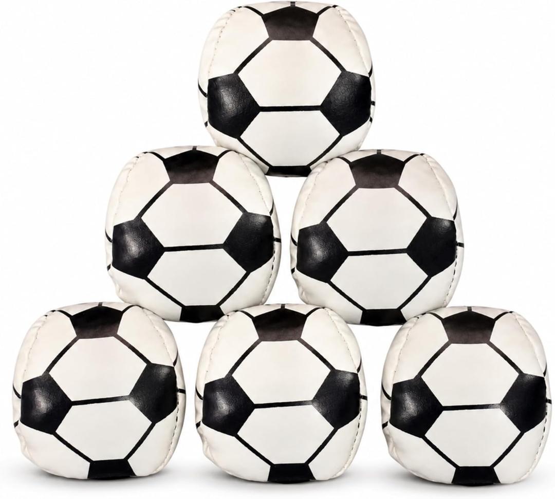 6 PCS Retro Soccer Style Footbag Set, Small Weighted Kicking Footbags for Classic Outdoor Play, Soft PU Leather Footbag Balls for Friends, Beginners, Teens & Adults, Group Games & Party Favors