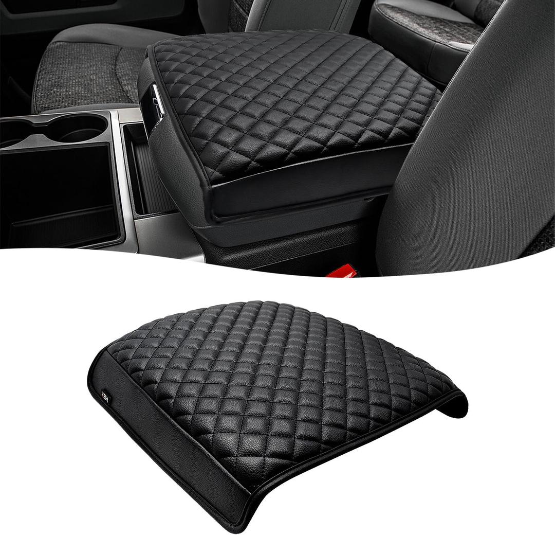 KBH Center Console Armrest Cover for 2009-2018 Dodge Ram 1500 2500 3500, Middle Console Lid Protector Accessories, Vinyl Leather, Anti-Scratch, Black (Fits Bucket Seat Console Only)