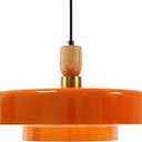 Orange Pendant Light Fixture with Wood Accent, Mid Century Modern Adjustable Height Hanging Ceiling Lamp, Farmhouse Pendant Lighting for Kitchen Island Dining Room
