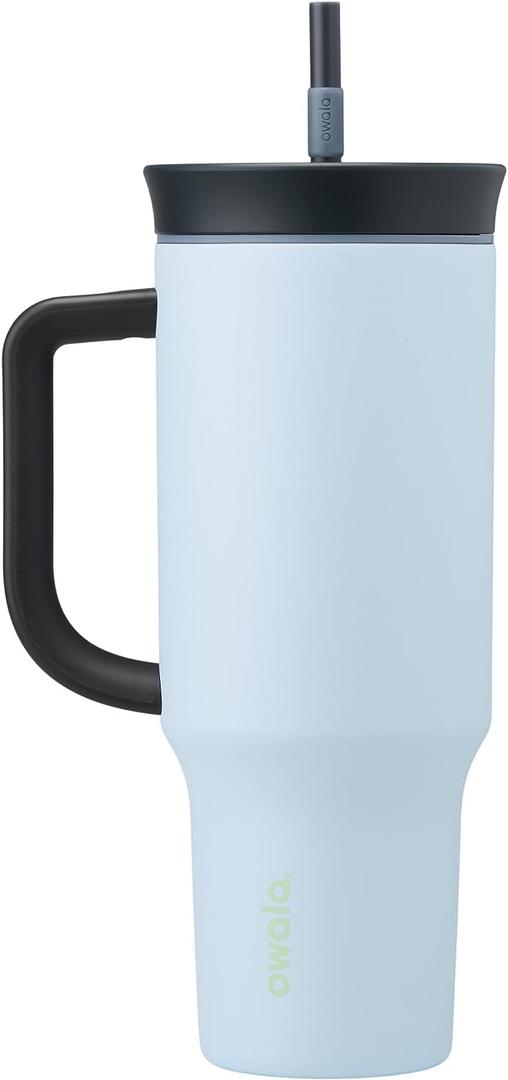 Stainless Steel Triple Layer Insulated Travel Tumbler with Spill Resistant Lid, Straw, and Carry Handle, BPA Free, 40 oz, Blue (The Great Blue)