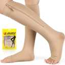 Ailaka Zipper Compression Socks for Women Men, 20-30 mmHg Open Toe Compression Socks Knee High, Ted Hose Compression Stockings for Edema, Varicose Veins, XL