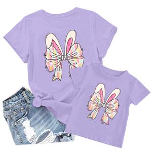 4 x Mommy and Me Easter Outfits Mama and Me Bunny Matching Shirts Coquette Bow Bunny Ears Tee Matching Family Easter Outfits