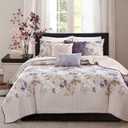 Madison Park Luna Quilt Modern Classic Design All Season, Breathable Coverlet Lightweight Bedding Set, Matching Shams, Decorative Pillow, King/Cal King(104"x94"), Floral Taupe 6 Piece, King/California King