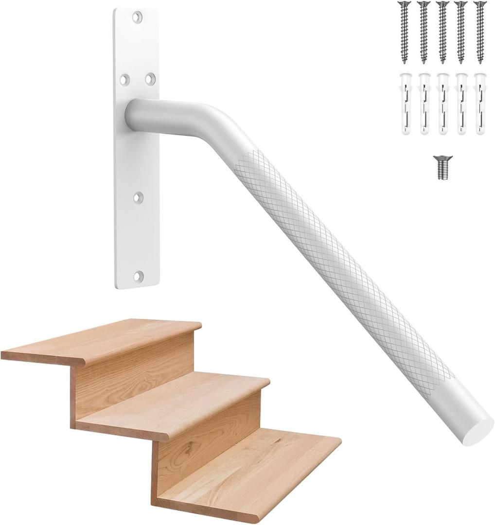 16 Inch White Stair Handrails for 1-3 Steps, Munzong Anti-Slip SUS304 Stainless Steel Hand Rail for Stairs, Knurled Safety Grab Bar for Outdoor Garage Porch Entry Interior Exterior Stairway-1.25 Tube