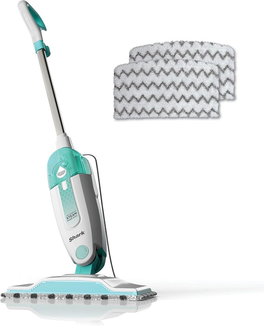 Shark Steam Mop with 2 Machine Washable Dirt Grip Pads, Removable Water Tank, Lightweight, Steam Cleaner for sealed Hard Floors, Marble, Stone, Hardwood, Tile, Laminate, White/Seafoam, S1000