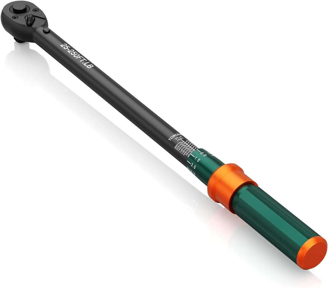 1/2-Inch Drive Click Torque Wrench, 25-250 Ft.Lb, 72-Tooth Dual-Direction Adjustable Torque Wrench, 3% High Precision for Car, Truck, Tractor, Heavy Machinery Maintenance