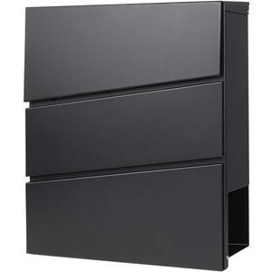 Decaller Large Capacity Mailbox with Key Lock, Wall Mount Metal Mail Box with Newspaper Compartment for Outside, 14.4" x 13" x 4.2", 932 Black