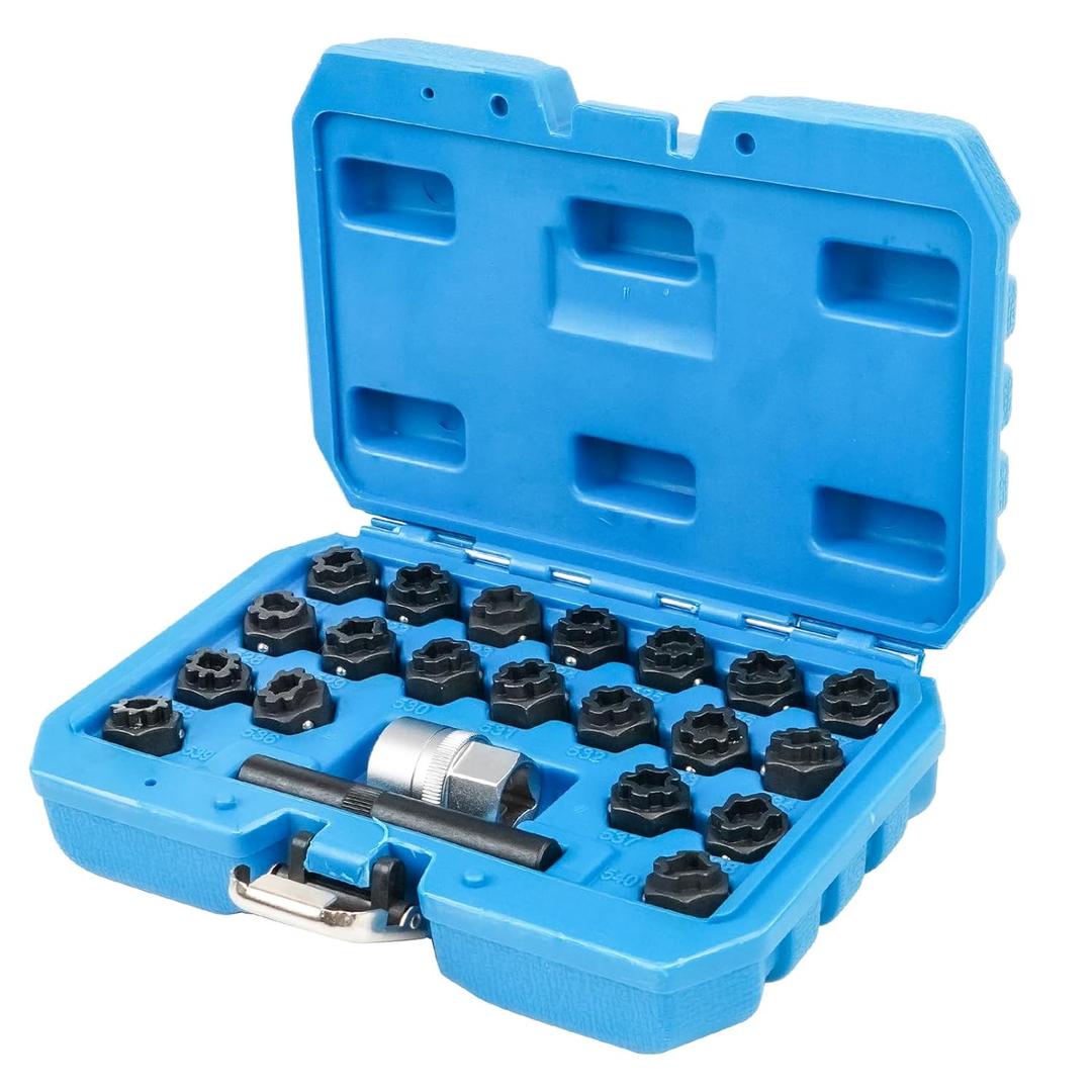 BHB 22PCS Wheel Locking Key Removal Tool Kit, Wheel Anti-Theft Lock Lug Nut Screw Remover Set with 1/2 Inch Driver Scoket Adaptor and Punch Compatible with VW VAG Volkswagen