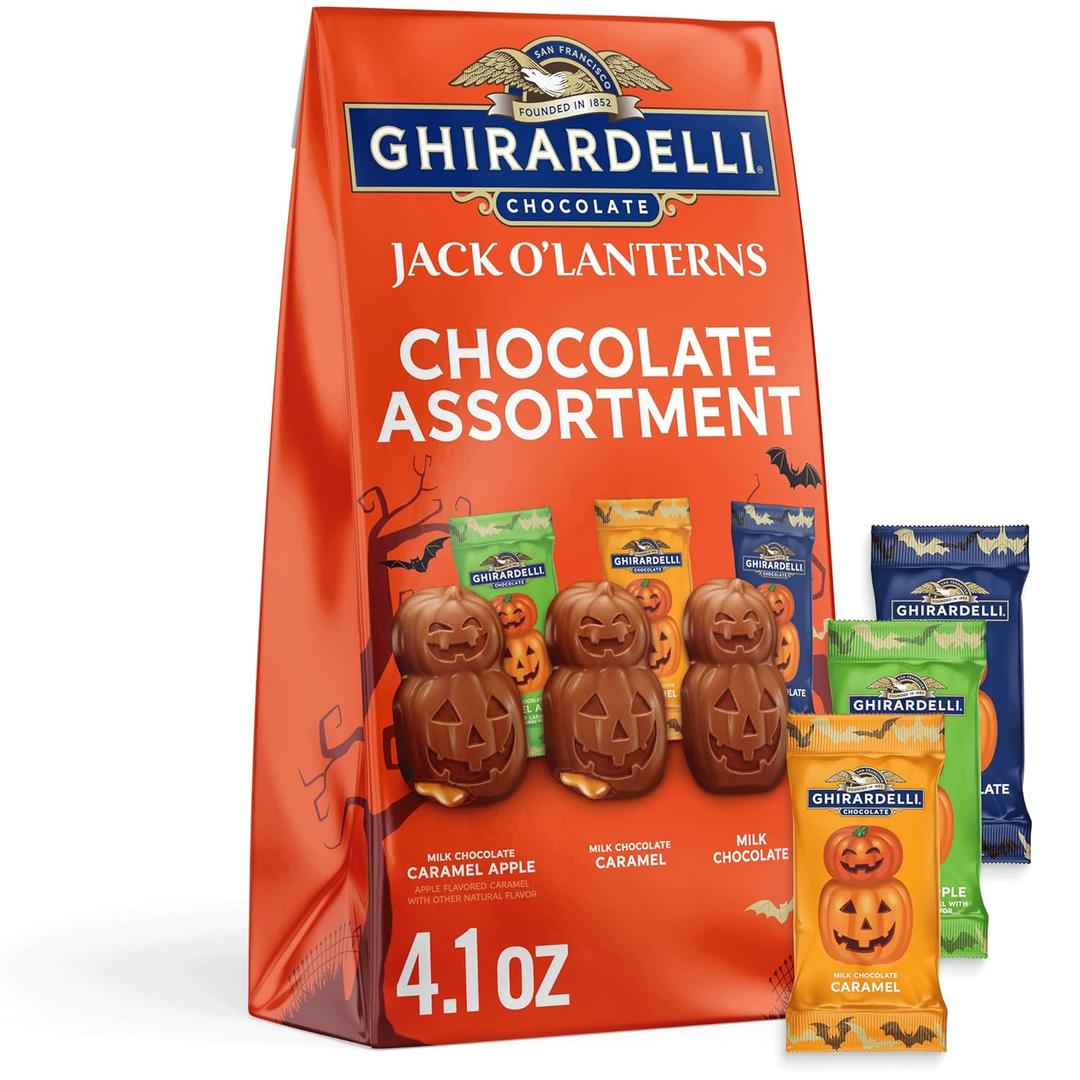 GHIRARDELLI Jack O Lanterns Chocolate Assortment, 4.1 oz Bag Halloween Chocolate Variety Pack with Milk & Dark Chocolate Candy BBD 03/31/2026