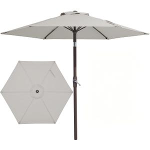 JEAREY 7.5FT Patio Umbrella Market Table Umbrella with 6 Sturdy Ribs, Push Button Tilt/Crank Outdoor Umbrella for Garden, Deck, Backyard, Pool and Beach,Light Grey