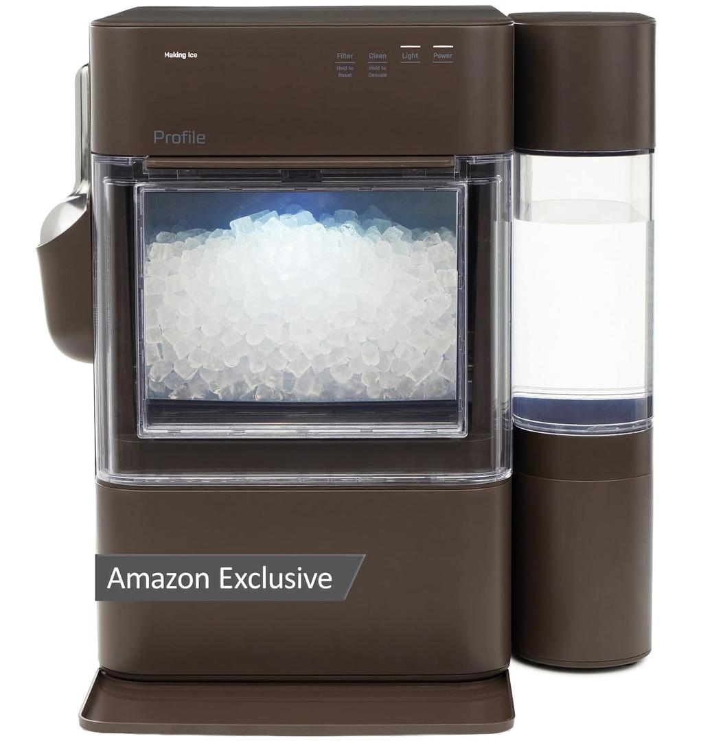 GE Profile Opal Ultra, Countertop Nugget Ice Maker, 1 Gal XL Side Tank, 38 lbs/Day, Pebble Pellet Crushed Ice Machine, WiFi Chocolate Quartz