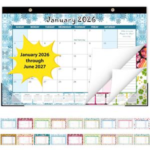 GuassLee Desk Calendar 2026-2027, Desktop Calendar Monthly Pages 17" x 11.5" Runs from Jan.2026 to Jun. 2027-18 Monthly Hanging Calendar with Corner Protectors for School, Home and Office (Jan Deep Blue)