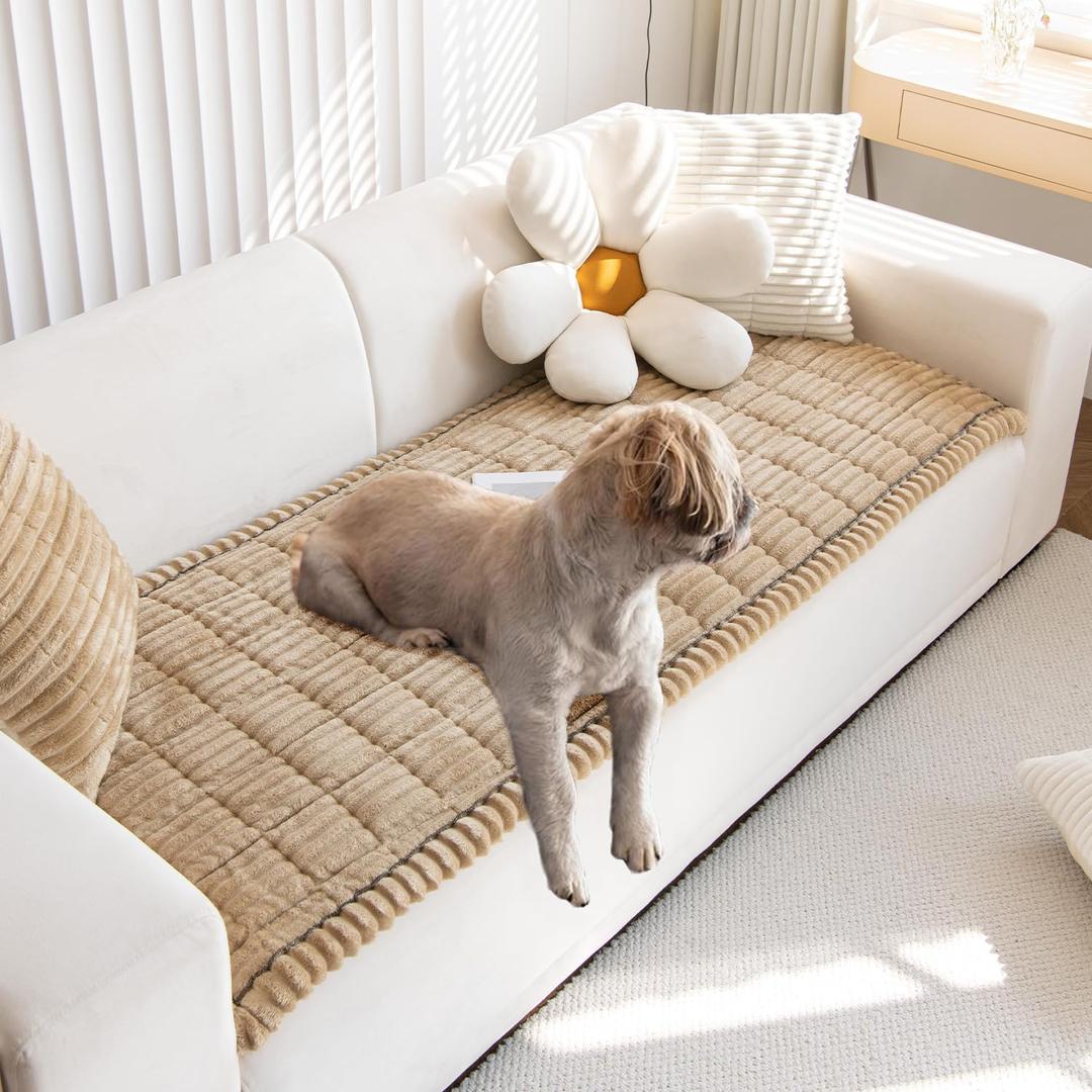 Non Slip Fuzzy Pet Couch Covers for Sofa, Washable Couch Cushion Covers for Large Dogs (27in*59in, Brown)