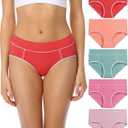 wirarpa Women's Cotton Underwear Stretch Mid Waisted Briefs Ladies Panties 5 Pack (Large)