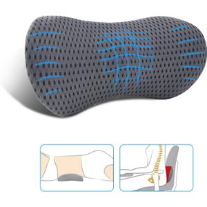 Lumbar Pillow, Memory Foam Lumbar Support Pillow for Office Chair and Car Seat, Back Support Pillow for Lower Back Pain Relief, Support Cushion Back Pillow for Sleeping, Driving, Resting (Grey)