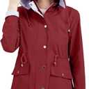 IFFEI Women's Rain Jacket Lightweight Waterproof Rain Coat Outdoor Hooded Windbreaker with Pockets (Red, L)