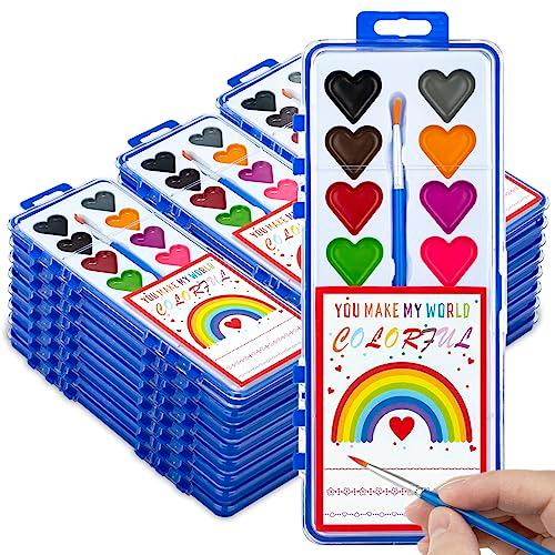 Valentines Day Gifts for Kids, 7 Pack Watercolor Paint Set with Paintbrush for Kids, Prizes Exchange Gifts Valentines Party Favors for Preschool Classroom School