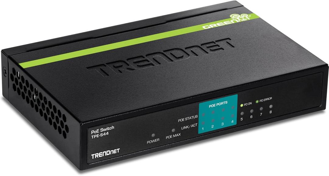 TRENDnet 8-Port PoE Switch, TPE-S44, Ethernet Splitter, 30W Power Budget, 1.6 Gbps Switching Capacity, 10/100Mbps, NDAA & TAA Compliant, Lifetime Manufacturer Protection