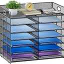 Lavatino 8 Compartments Paper Organizer for Desk, Mesh Literature Organizer, Mail File Sorter Tray with Handle, Desktop Mailbox for Office Classroom Home, Black