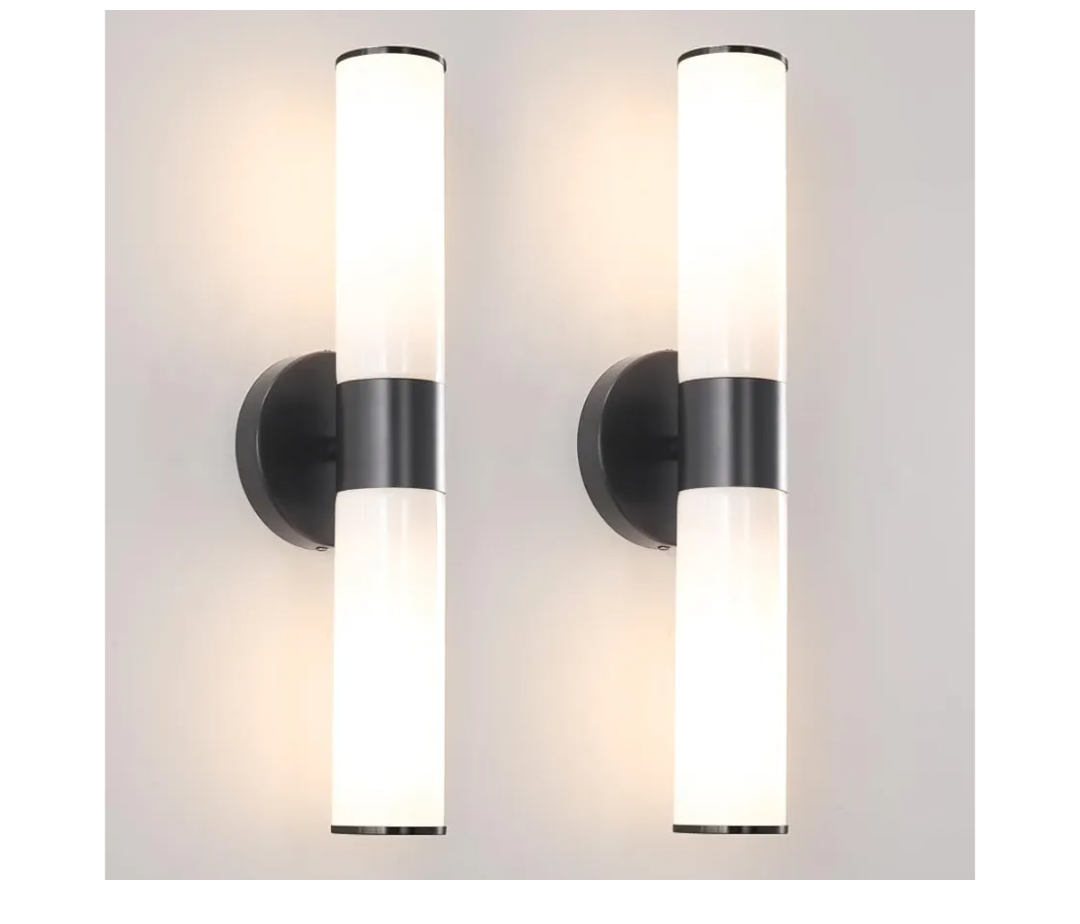 Black Wall Sconces Set of 2, Modern Sconces Wall Lighting, Bathroom Vanity Lights with Opal White Glass Shade, Vanity Sconce over Mirror, Wall Light Fixtures for Living Room Bedroom Hallway Stairs