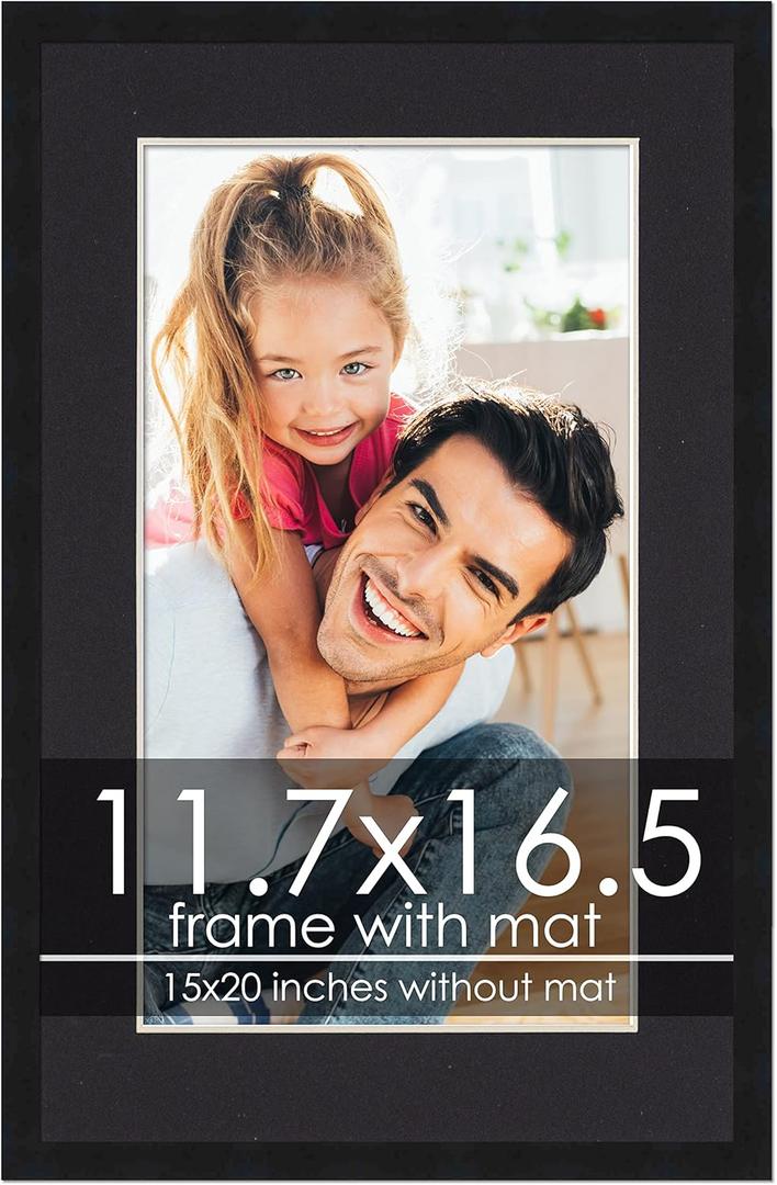 A3 11.7x16.5 Frame with Mat - Black 15x20 Frame Wood Made to Display Print or Poster Measuring 11.7 x 16.5 Inches with Black Photo Mat