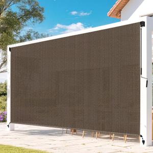 Outdoor Roller Shades for Patio, Mocha 12' W x 8' H Cordless Patio Shades Roll Up Outdoor Blinds with Splicing Design, 90% UV Protection for Porch Gazebo Pergola, 144"W x 96"H