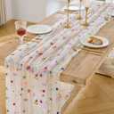 BINBE 6pcs Ivory Daisy Spring Table Runner Embroidery Gauze 10FT Florals Seasonal Tulle Holiday Birthday Kitchen Dining Table Decor for Home Party