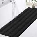 Turquoize Non Slip Black Bathroom Rug Extra Long Chenille Bath Rug 47x17 Super Water Absorbent & Soft Washable Shaggy Bath Rug for Bathroom, Black